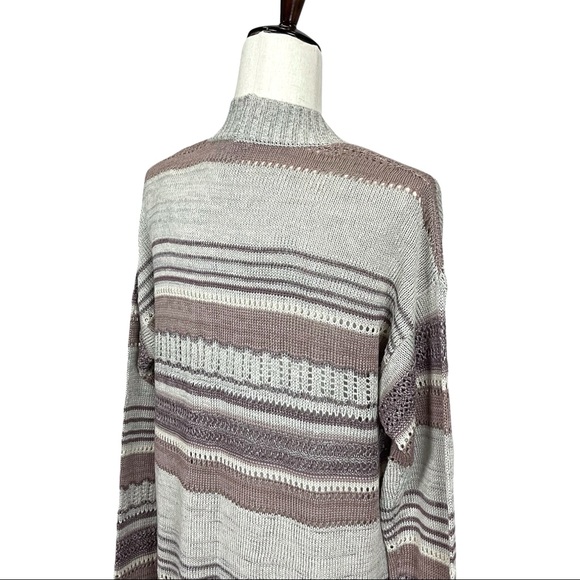 Charlotte Russe Open Knit Long Sleeve Lightweight Striped Cardigan Sweater - Picture 14 of 16